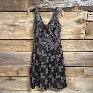 Etcetera Allegro Rhapsody sleeveless dress, brown, circle print, size 4